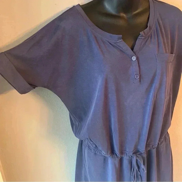 Naked Zebra Navy Blue T-shirt Mini Dress Tunic Drawstring Waist Short Sleeve Med - Picture 5 of 14